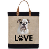 Bulldog Love Dog Jute Canvas Tote Funny Farmer Market Bag Quote Jute Bag Shopping Bag Burlap Bag Dog Owner Gift - Aaria Tees Aaria Tees