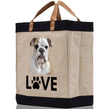 Bulldog Love Dog Jute Canvas Tote Funny Farmer Market Bag Quote Jute Bag Shopping Bag Burlap Bag Dog Owner Gift - Aaria Tees Aaria Tees