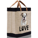 Bulldog Love Dog Jute Canvas Tote Funny Farmer Market Bag Quote Jute Bag Shopping Bag Burlap Bag Dog Owner Gift - Aaria Tees Aaria Tees