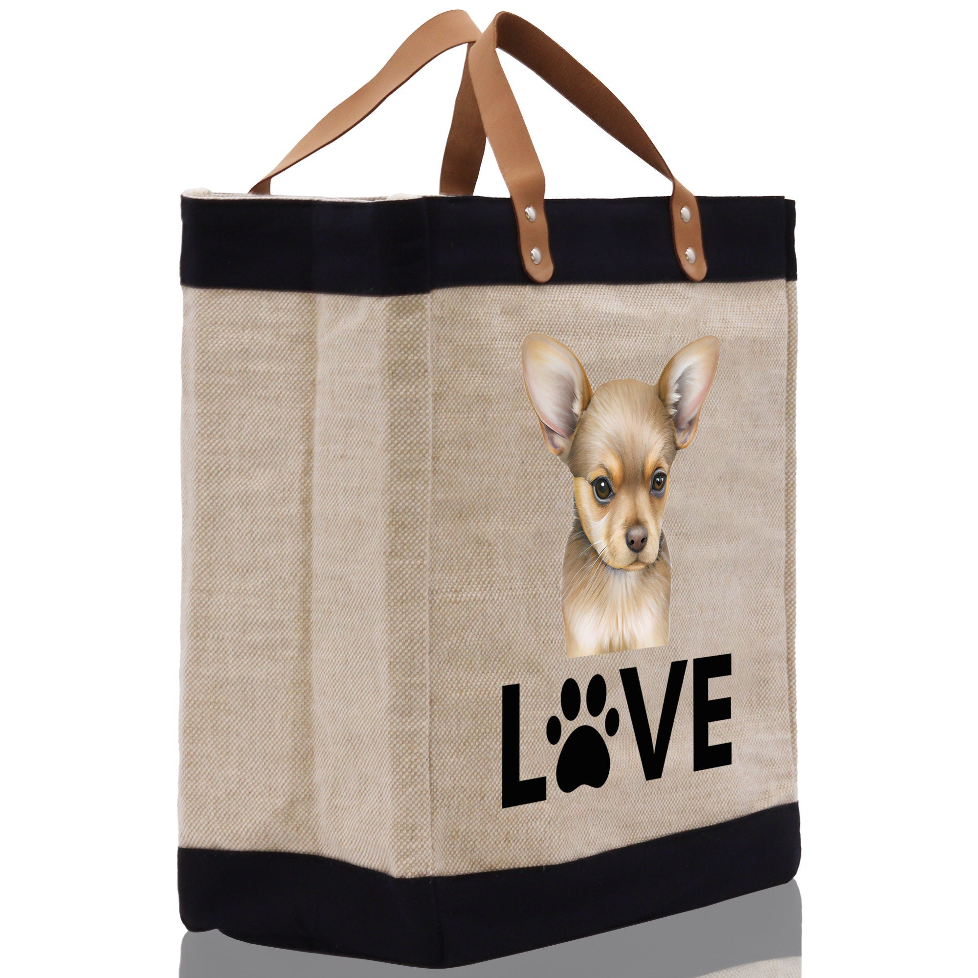 Chihuahua Love Dog Jute Canvas Tote Funny Farmer Market Bag Quote Jute Bag Shopping Bag Burlap Bag Dog Owner Gift - Aaria Tees Aaria Tees