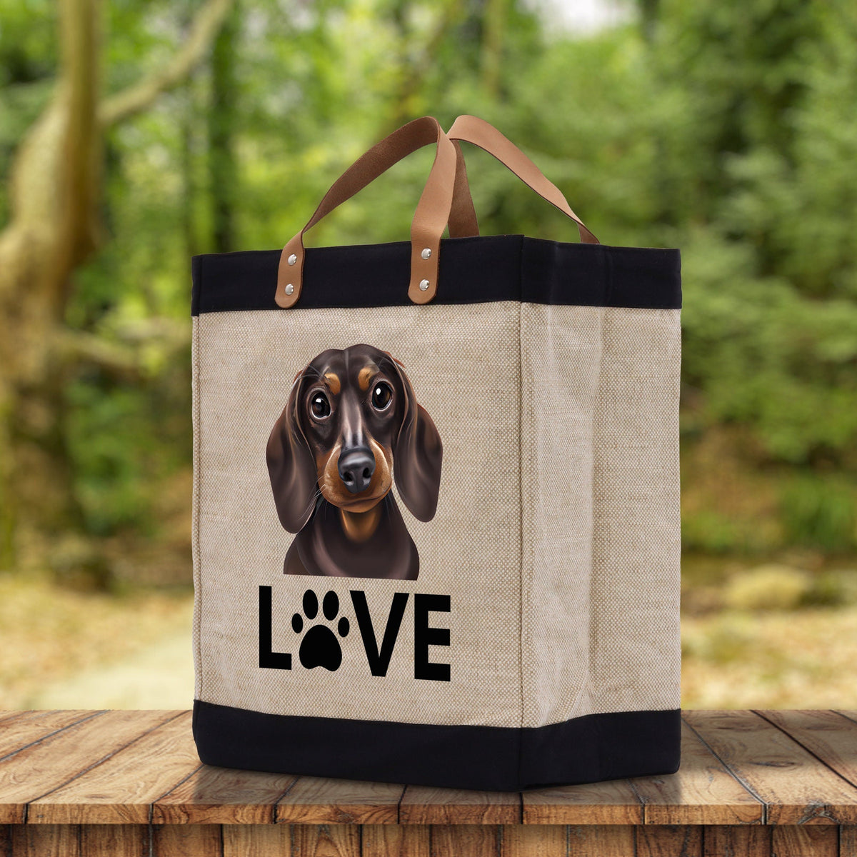 Dachshund Love Dog Jute Canvas Tote Funny Farmer Market Bag Quote Jute Bag Shopping Bag Burlap Bag Dog Owner Gift - Aaria Tees