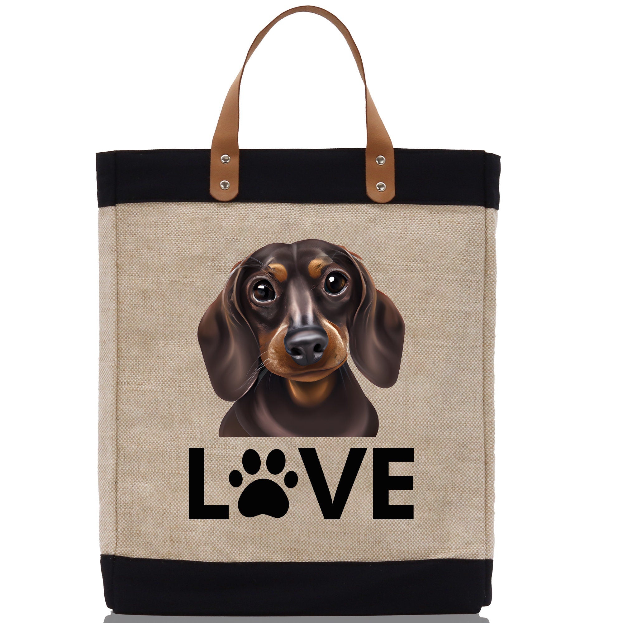 Dachshund Love Dog Jute Canvas Tote Funny Farmer Market Bag Quote Jute Bag Shopping Bag Burlap Bag Dog Owner Gift - Aaria Tees Aaria Tees