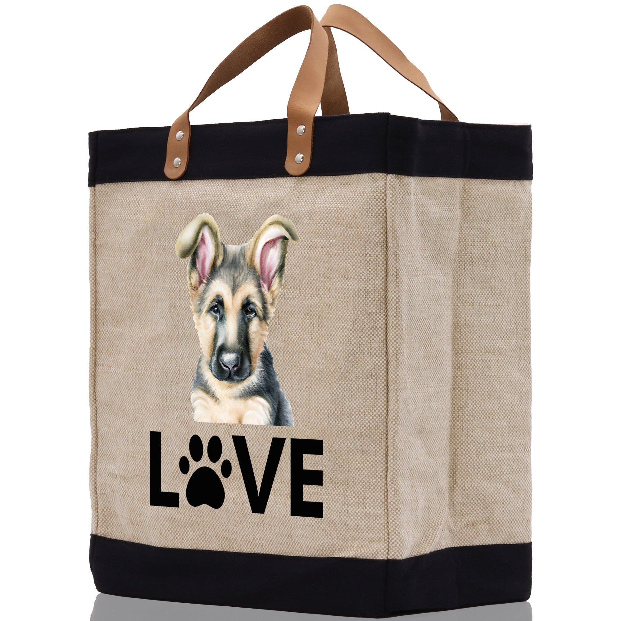 German Shepherd Love Dog Jute Canvas Tote Funny Farmer Market Bag Quote Jute Bag Shopping Bag Burlap Bag Dog Owner Gift - Aaria Tees Aaria Tees