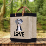 Great Dane Love Dog Jute Canvas Tote Funny Farmer Market Bag Quote Jute Bag Shopping Bag Burlap Bag Dog Owner Gift - Aaria Tees Aaria Tees