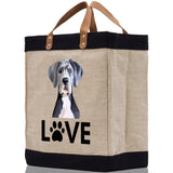 Great Dane Love Dog Jute Canvas Tote Funny Farmer Market Bag Quote Jute Bag Shopping Bag Burlap Bag Dog Owner Gift - Aaria Tees Aaria Tees