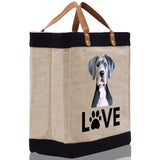 Great Dane Love Dog Jute Canvas Tote Funny Farmer Market Bag Quote Jute Bag Shopping Bag Burlap Bag Dog Owner Gift - Aaria Tees Aaria Tees