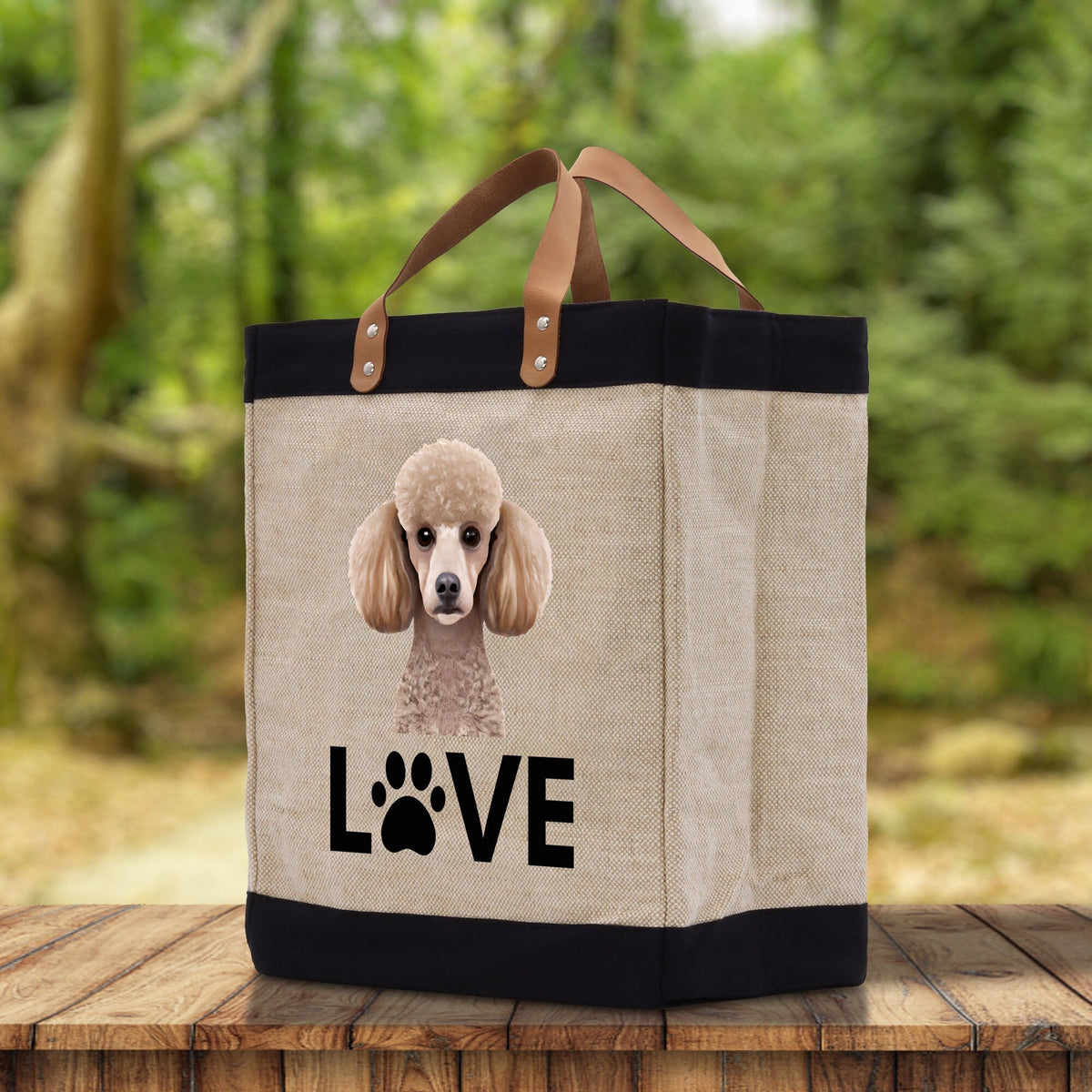 Poodle Love Dog Jute Canvas Tote Funny Farmer Market Bag Quote Jute Bag Shopping Bag Burlap Bag Dog Owner Gift - Aaria Tees
