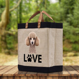 Poodle Love Dog Jute Canvas Tote Funny Farmer Market Bag Quote Jute Bag Shopping Bag Burlap Bag Dog Owner Gift - Aaria Tees Aaria Tees