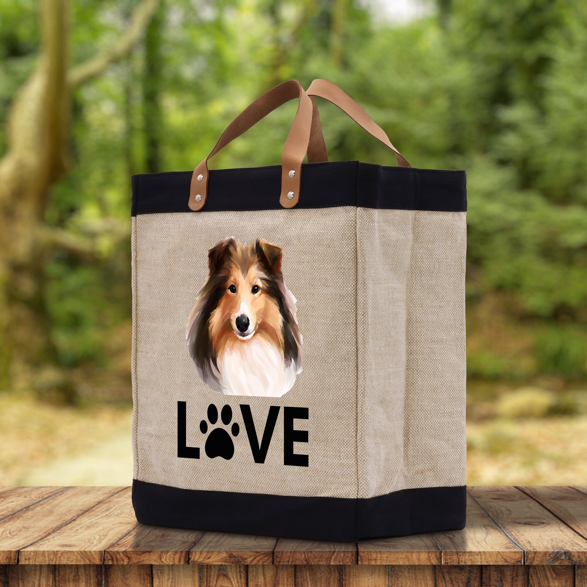 Sheltie Love Dog Jute Canvas Tote Funny Farmer Market Bag Quote Jute Bag Shopping Bag Burlap Bag Dog Owner Gift - Aaria Tees Aaria Tees