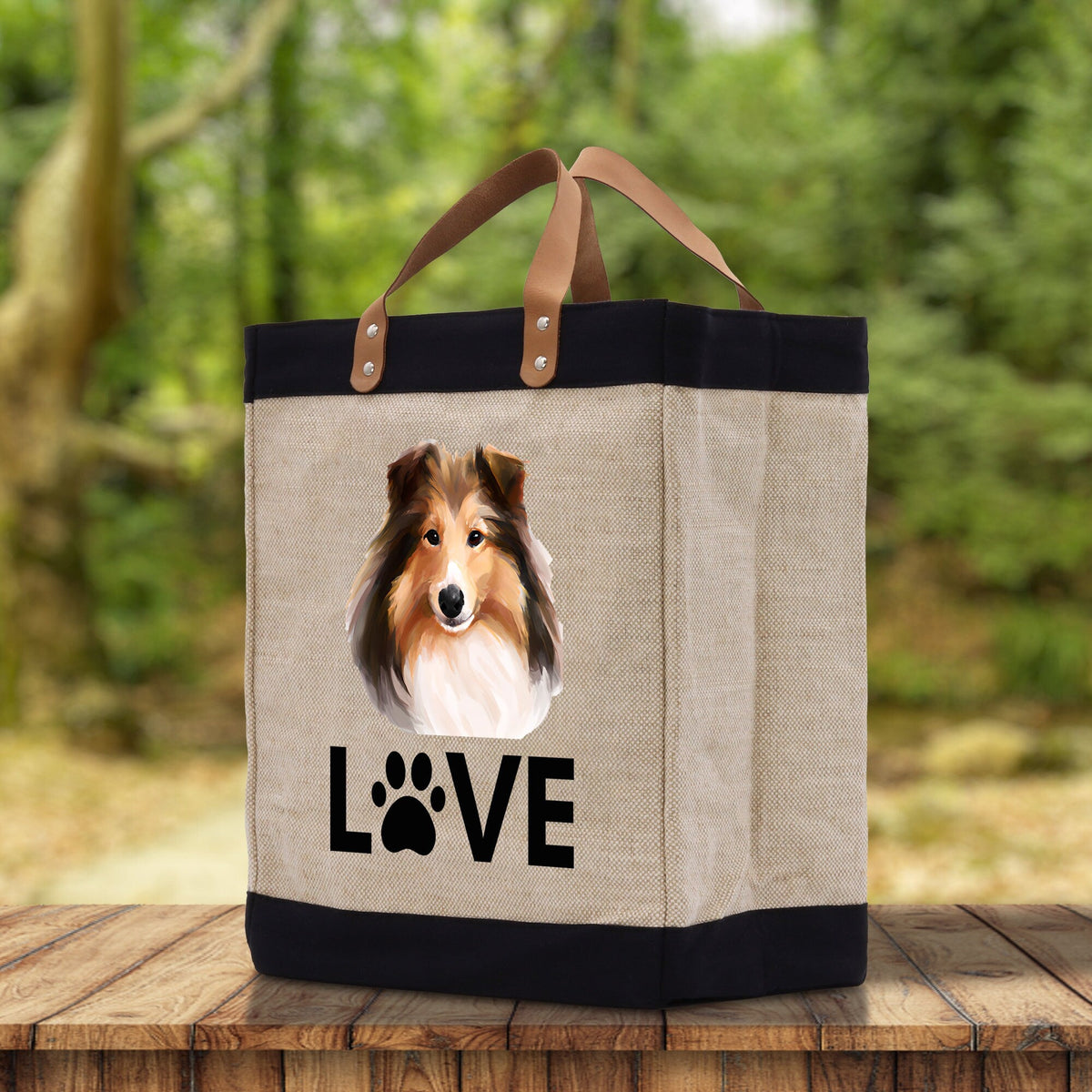 Sheltie Love Dog Jute Canvas Tote Funny Farmer Market Bag Quote Jute Bag Shopping Bag Burlap Bag Dog Owner Gift - Aaria Tees
