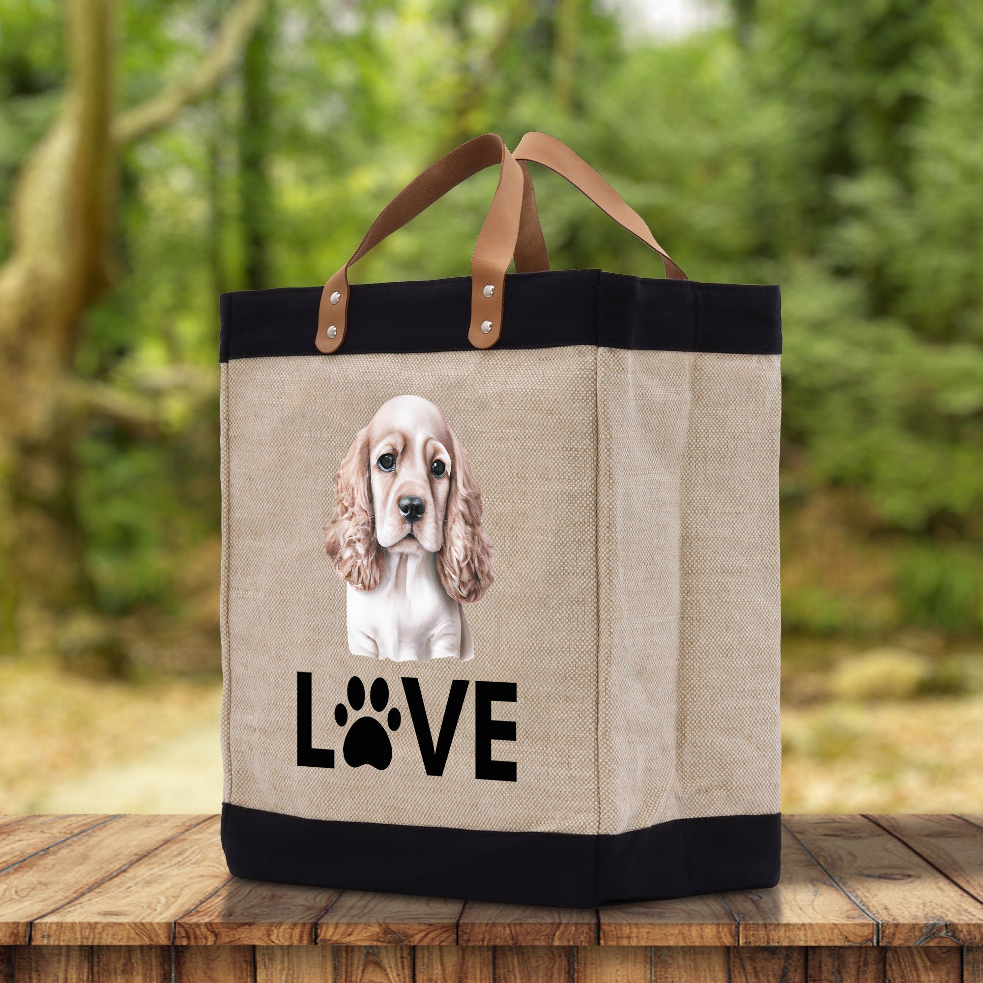 Spaniel Love Dog Jute Canvas Tote Funny Farmer Market Bag Quote Jute Bag Shopping Bag Burlap Bag Dog Owner Gift - Aaria Tees Aaria Tees
