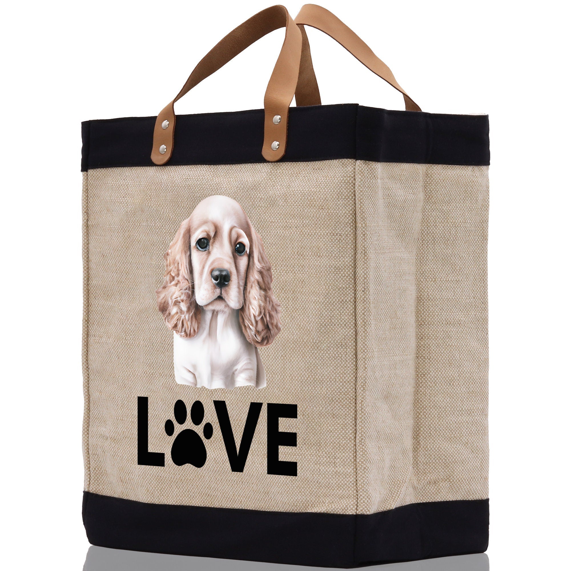Spaniel Love Dog Jute Canvas Tote Funny Farmer Market Bag Quote Jute Bag Shopping Bag Burlap Bag Dog Owner Gift - Aaria Tees Aaria Tees