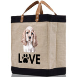 Spaniel Love Dog Jute Canvas Tote Funny Farmer Market Bag Quote Jute Bag Shopping Bag Burlap Bag Dog Owner Gift - Aaria Tees Aaria Tees