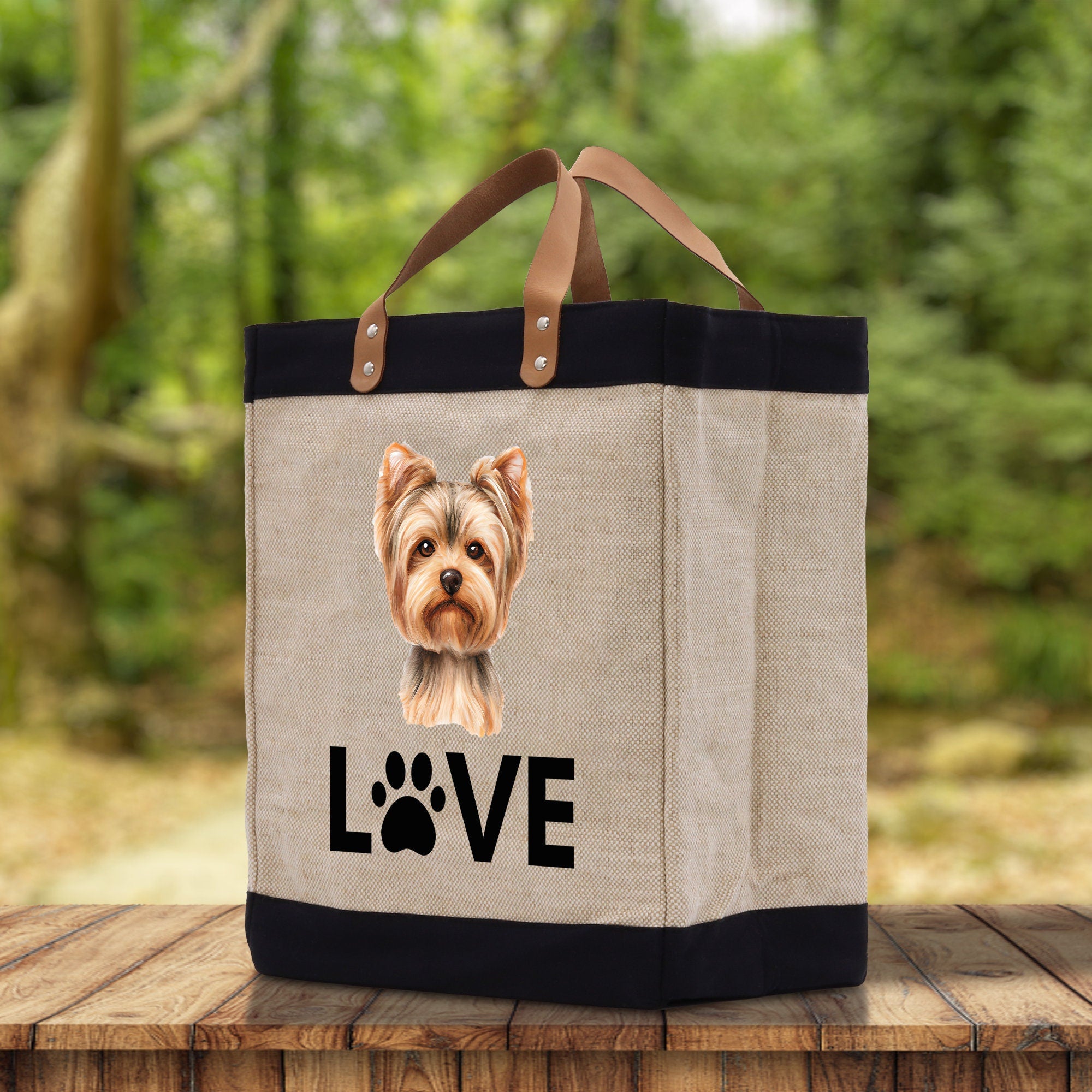 Yorkshire Terrier Love Dog Jute Canvas Tote Funny Farmer Market Bag Quote Jute Bag Shopping Bag Burlap Bag Dog Owner Gift - Aaria Tees Aaria Tees