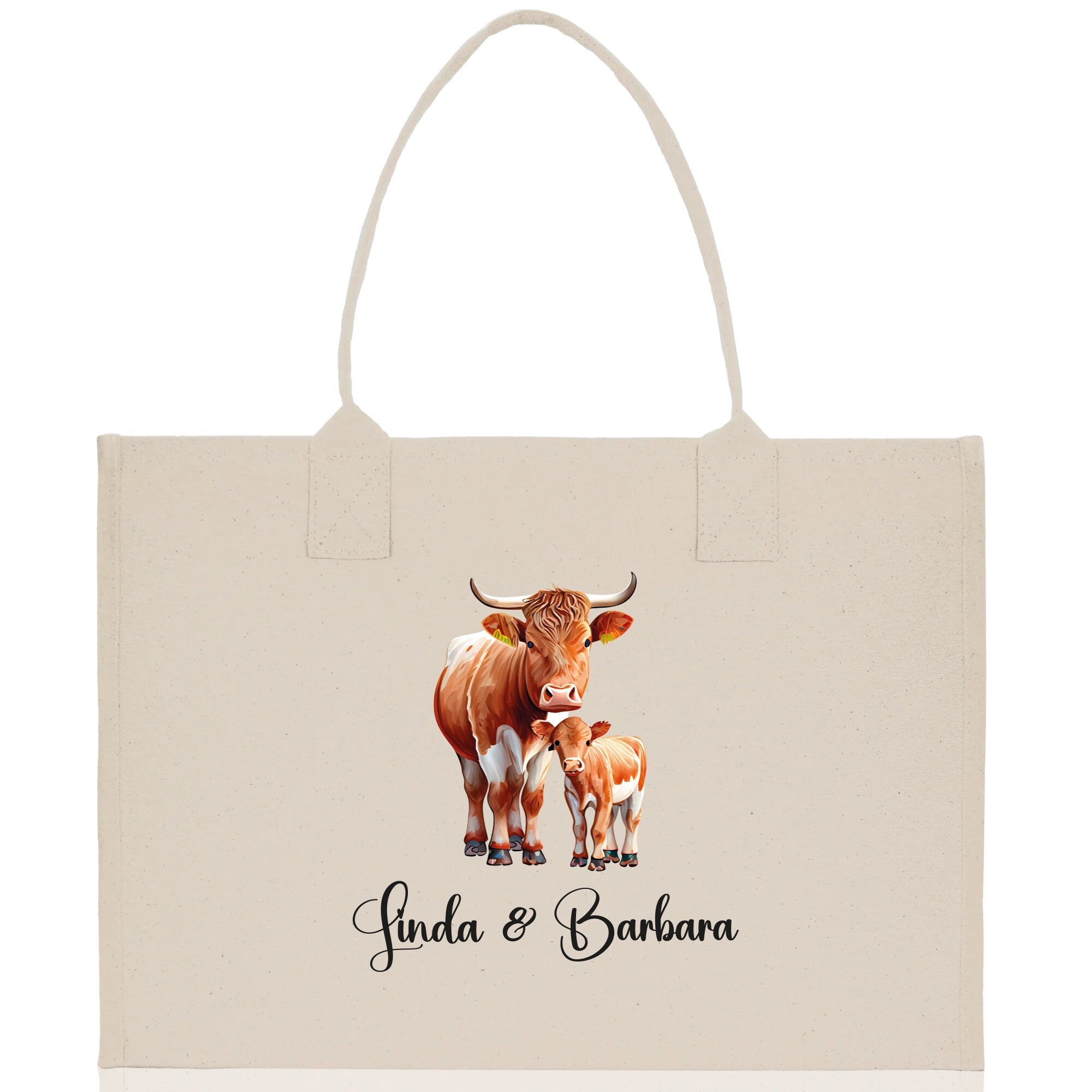 Cow Mom And Baby Name Custom Cotton Canvas Tote Bag Custom Pet Lover Gift Pet Portrait Bag Personalized Pet Owner Gift Tote Bag - Aaria Tees Aaria Tees