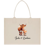 Cow Mom And Baby Name Custom Cotton Canvas Tote Bag Custom Pet Lover Gift Pet Portrait Bag Personalized Pet Owner Gift Tote Bag - Aaria Tees Aaria Tees