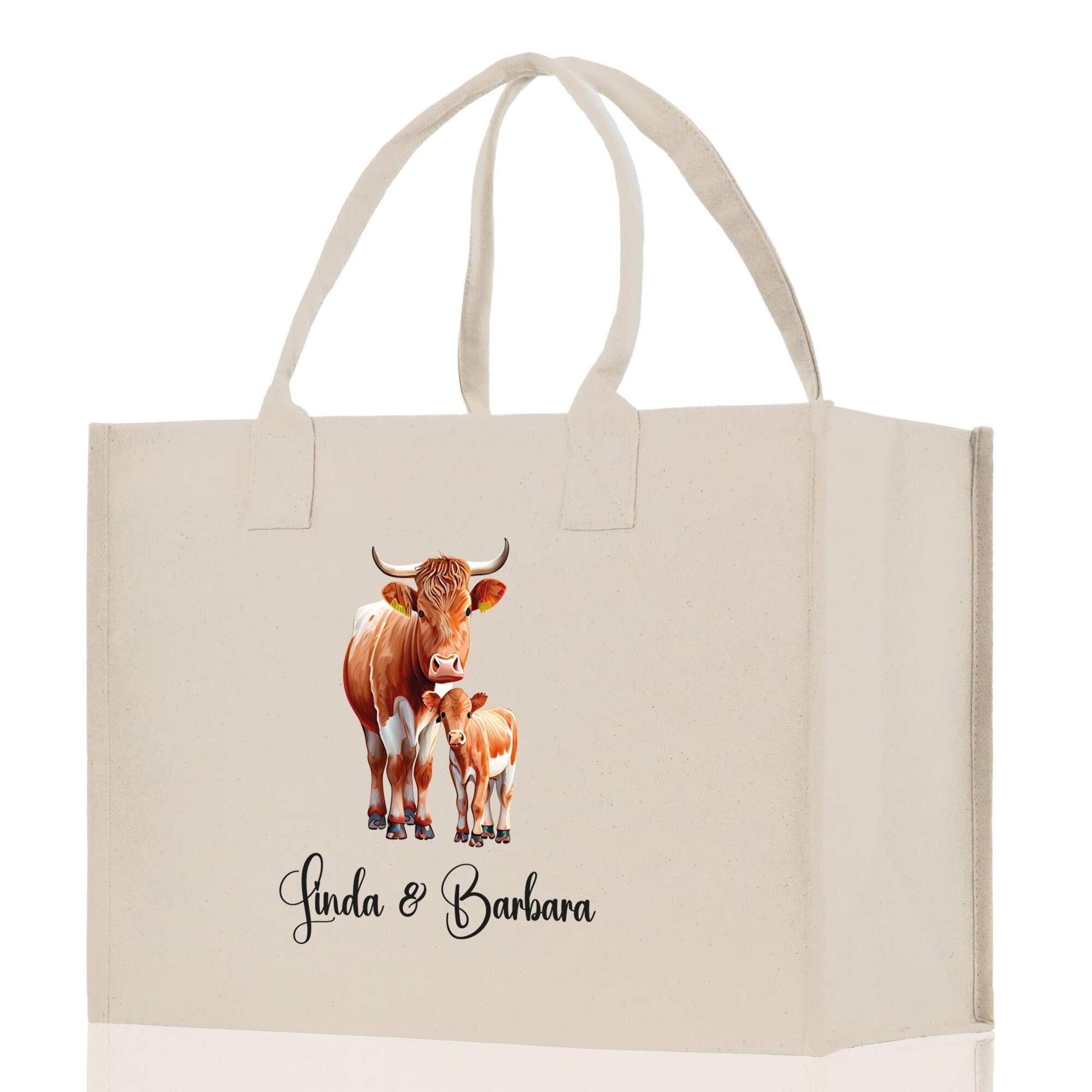 Cow Mom And Baby Name Custom Cotton Canvas Tote Bag Custom Pet Lover Gift Pet Portrait Bag Personalized Pet Owner Gift Tote Bag - Aaria Tees Aaria Tees