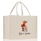 Cow Mom And Baby Name Custom Cotton Canvas Tote Bag Custom Pet Lover Gift Pet Portrait Bag Personalized Pet Owner Gift Tote Bag - Aaria Tees Aaria Tees
