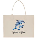 Dolphin Mom And Baby Name Custom Cotton Canvas Tote Bag Custom Pet Lover Gift Pet Portrait Bag Personalized Pet Owner Gift Tote Bag - Aaria Tees Aaria Tees