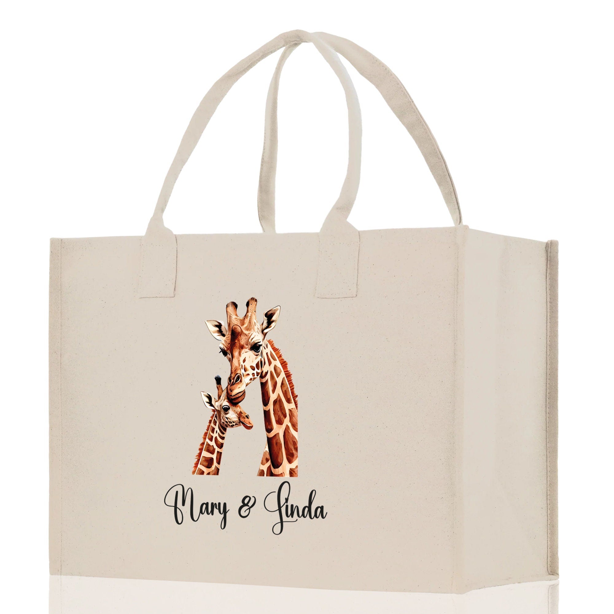 Giraffe Mom And Baby Name Custom Cotton Canvas Tote Bag Custom Pet Lover Gift Pet Portrait Bag Personalized Pet Owner Gift Tote Bag - Aaria Tees Aaria Tees