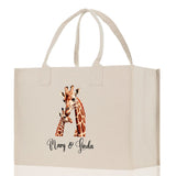 Giraffe Mom And Baby Name Custom Cotton Canvas Tote Bag Custom Pet Lover Gift Pet Portrait Bag Personalized Pet Owner Gift Tote Bag - Aaria Tees Aaria Tees