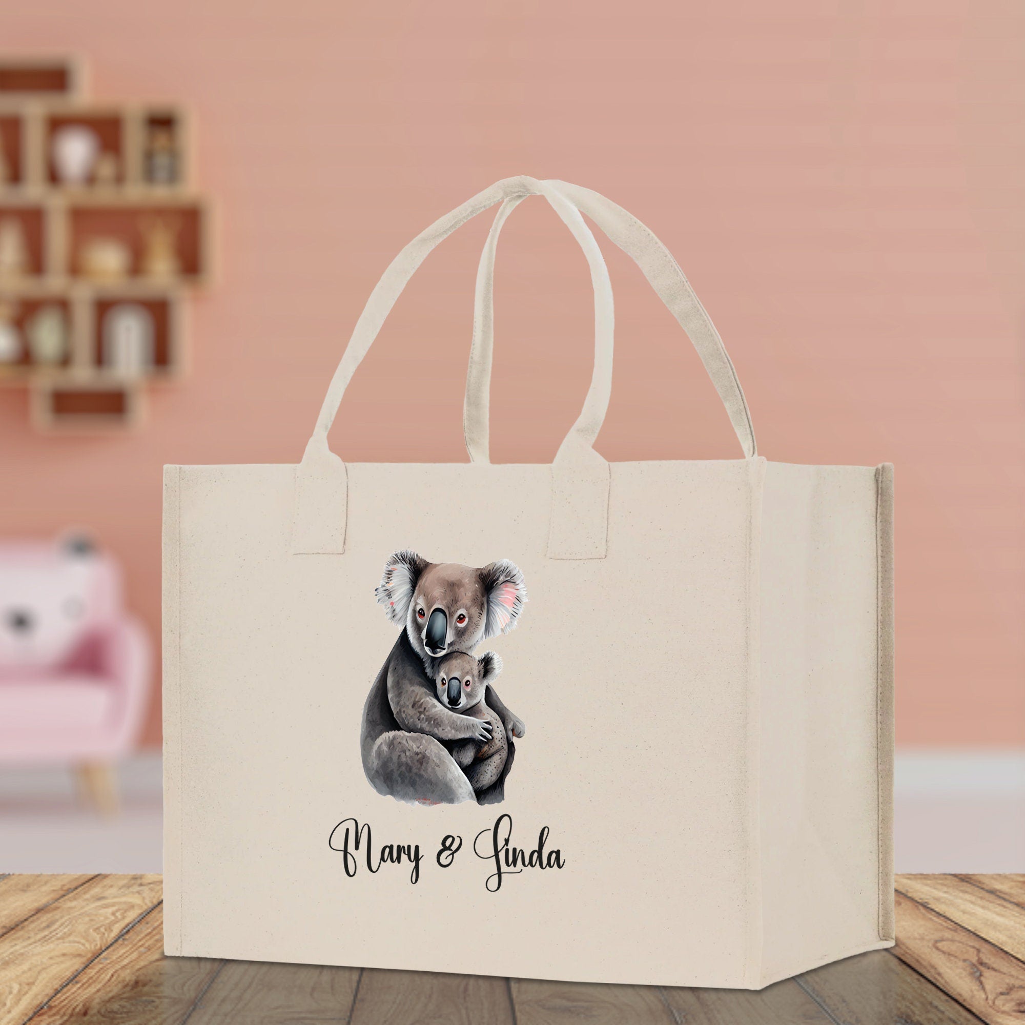Koala Mom And Baby Name Custom Cotton Canvas Tote Bag Custom Pet Lover Gift Pet Portrait Bag Personalized Pet Owner Gift Tote Bag - Aaria Tees Aaria Tees