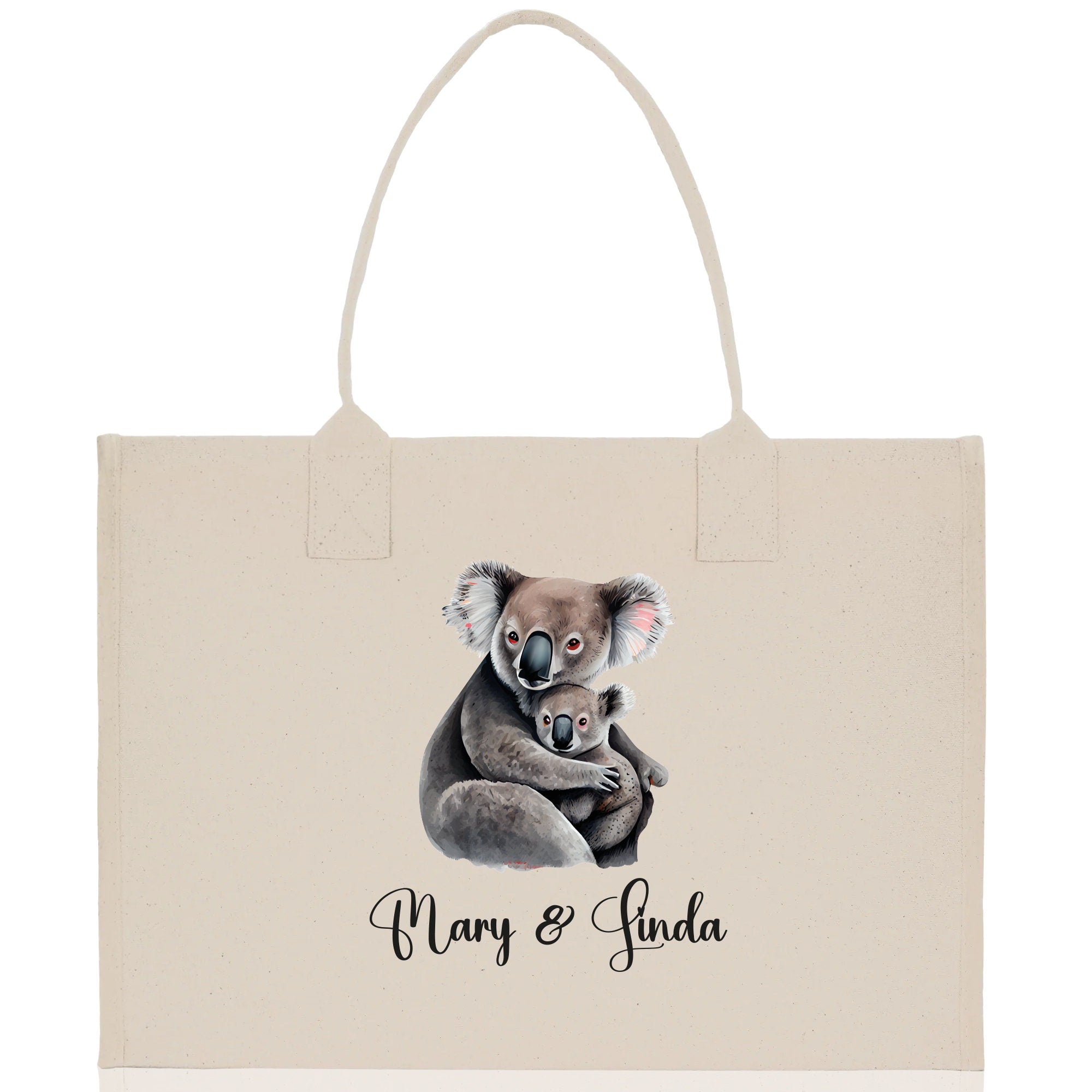 Koala Mom And Baby Name Custom Cotton Canvas Tote Bag Custom Pet Lover Gift Pet Portrait Bag Personalized Pet Owner Gift Tote Bag - Aaria Tees Aaria Tees