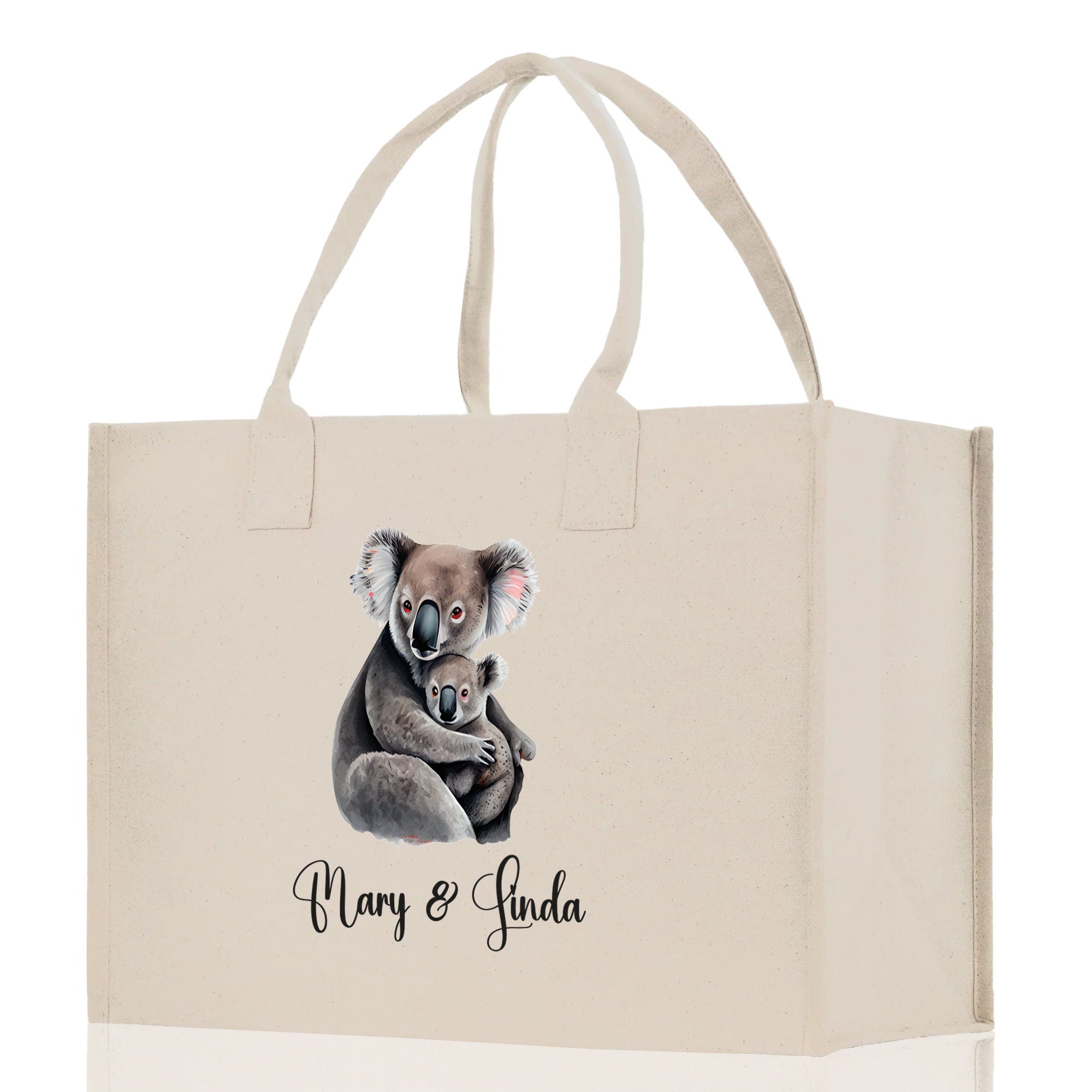 Koala Mom And Baby Name Custom Cotton Canvas Tote Bag Custom Pet Lover Gift Pet Portrait Bag Personalized Pet Owner Gift Tote Bag - Aaria Tees Aaria Tees