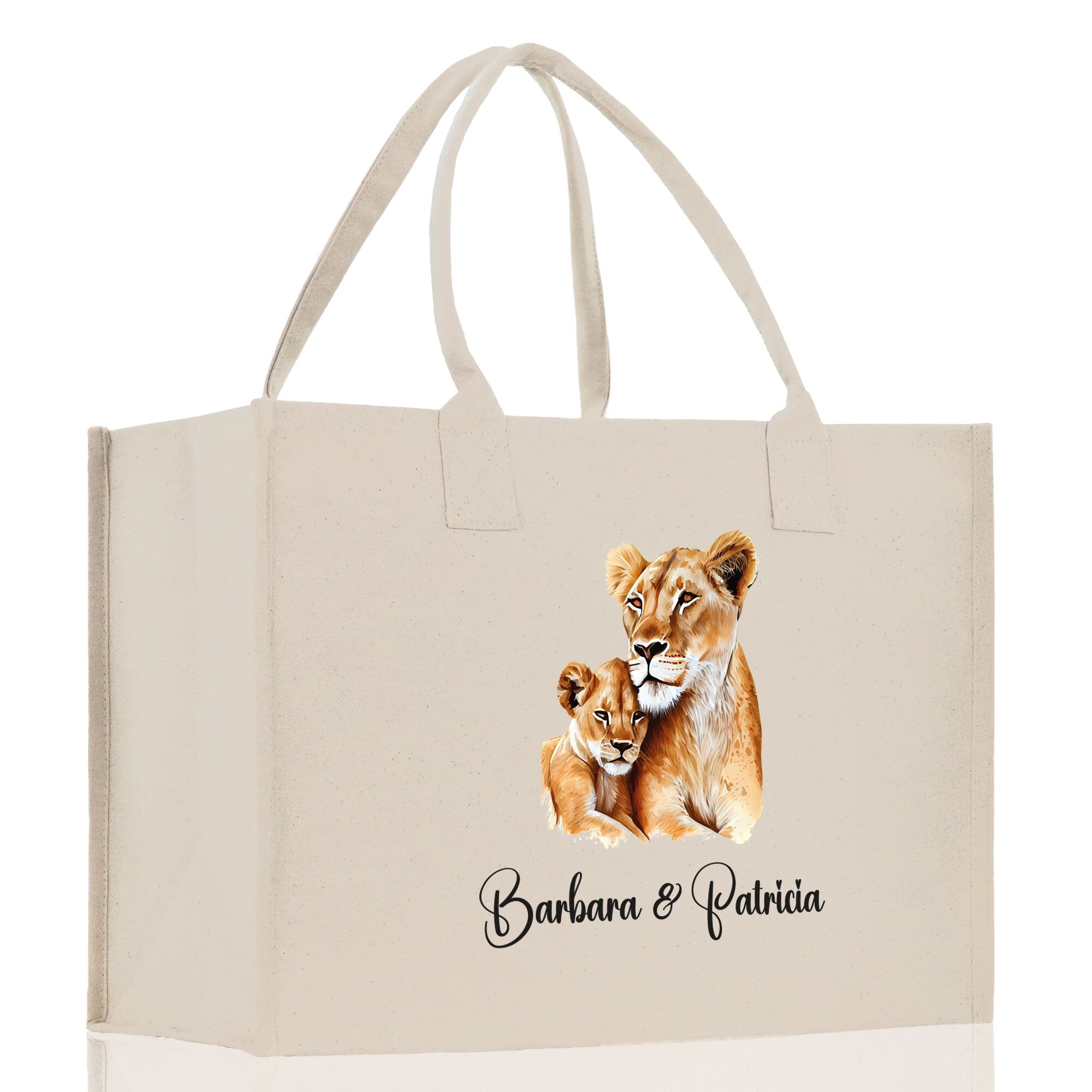Lion Mom And Baby Name Custom Cotton Canvas Tote Bag Custom Pet Lover Gift Pet Portrait Bag Personalized Pet Owner Gift Tote Bag - Aaria Tees Aaria Tees