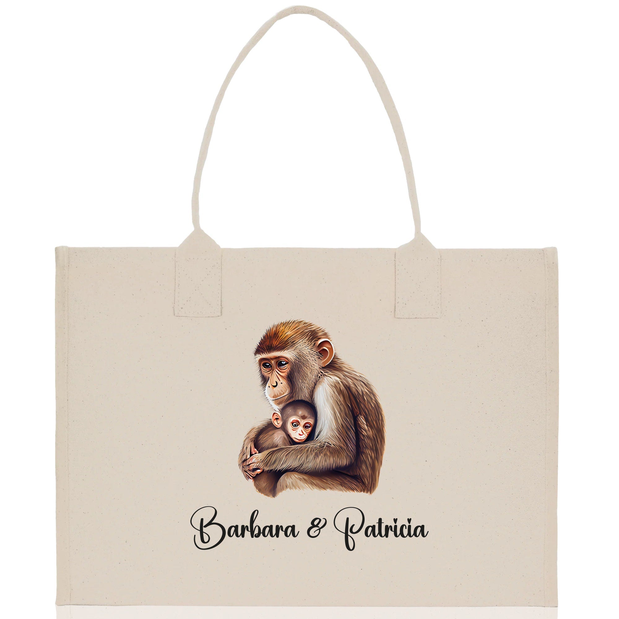 Monkey Mom And Baby Name Custom Cotton Canvas Tote Bag Custom Pet Lover Gift Pet Portrait Bag Personalized Pet Owner Gift Tote Bag - Aaria Tees Aaria Tees