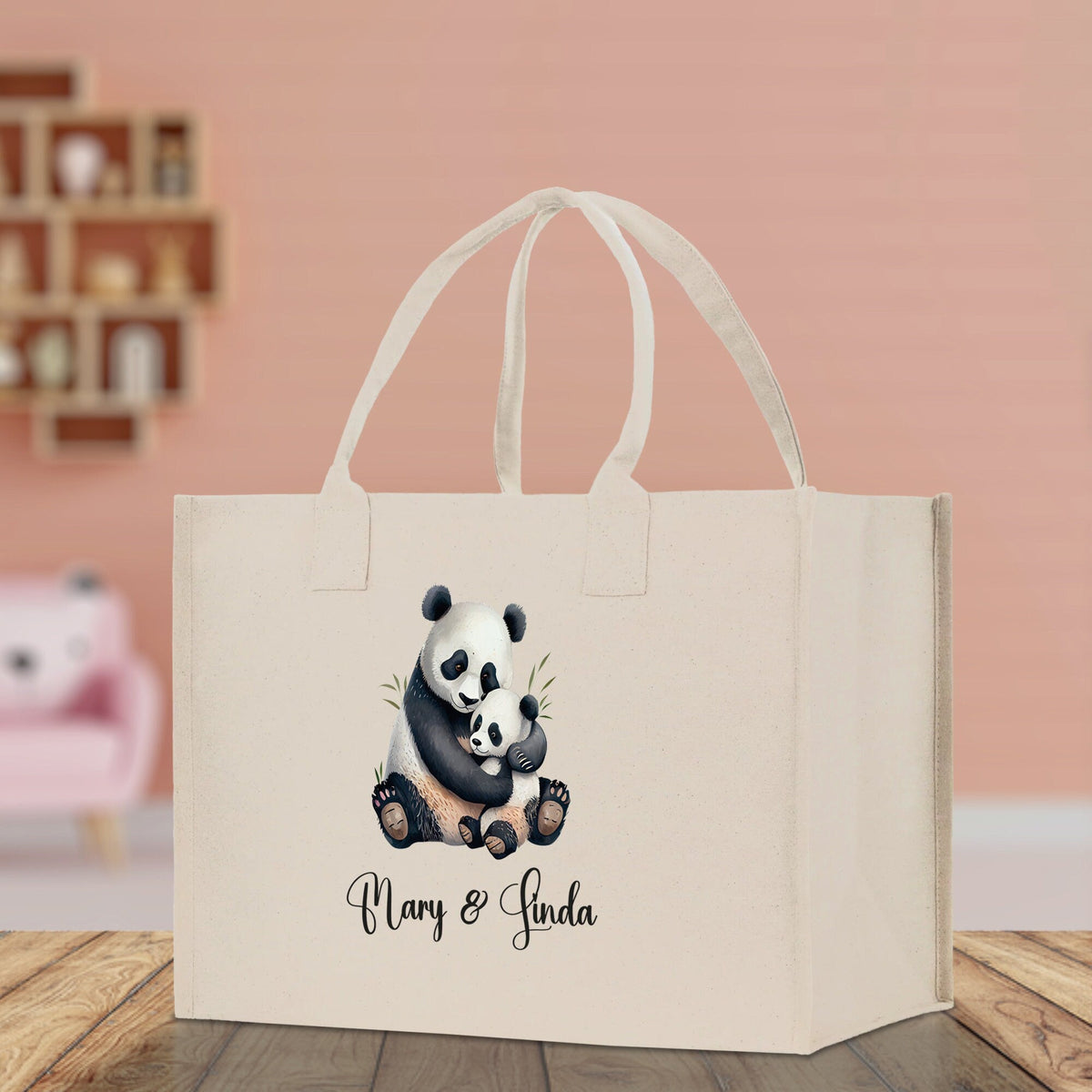 Panda Mom And Baby Name Custom Cotton Canvas Tote Bag Custom Pet Lover Gift Pet Portrait Bag Personalized Pet Owner Gift Tote Bag - Aaria Tees