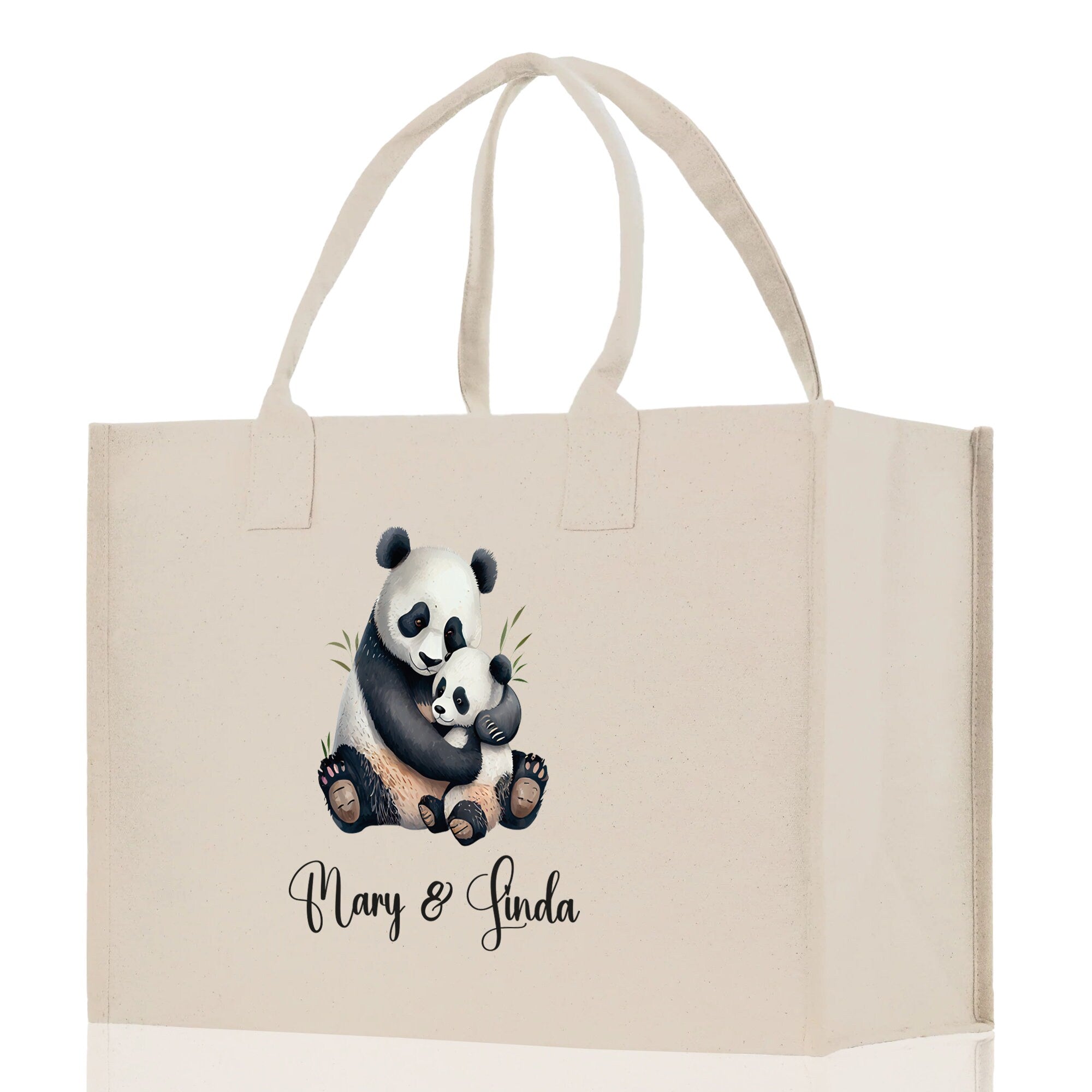 Panda Mom And Baby Name Custom Cotton Canvas Tote Bag Custom Pet Lover Gift Pet Portrait Bag Personalized Pet Owner Gift Tote Bag - Aaria Tees Aaria Tees