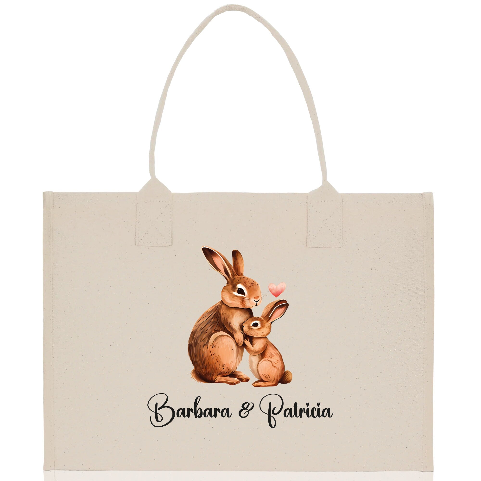 Rabbit Mom And Baby Name Custom Cotton Canvas Tote Bag Custom Pet Lover Gift Pet Portrait Bag Personalized Pet Owner Gift Tote Bag - Aaria Tees Aaria Tees