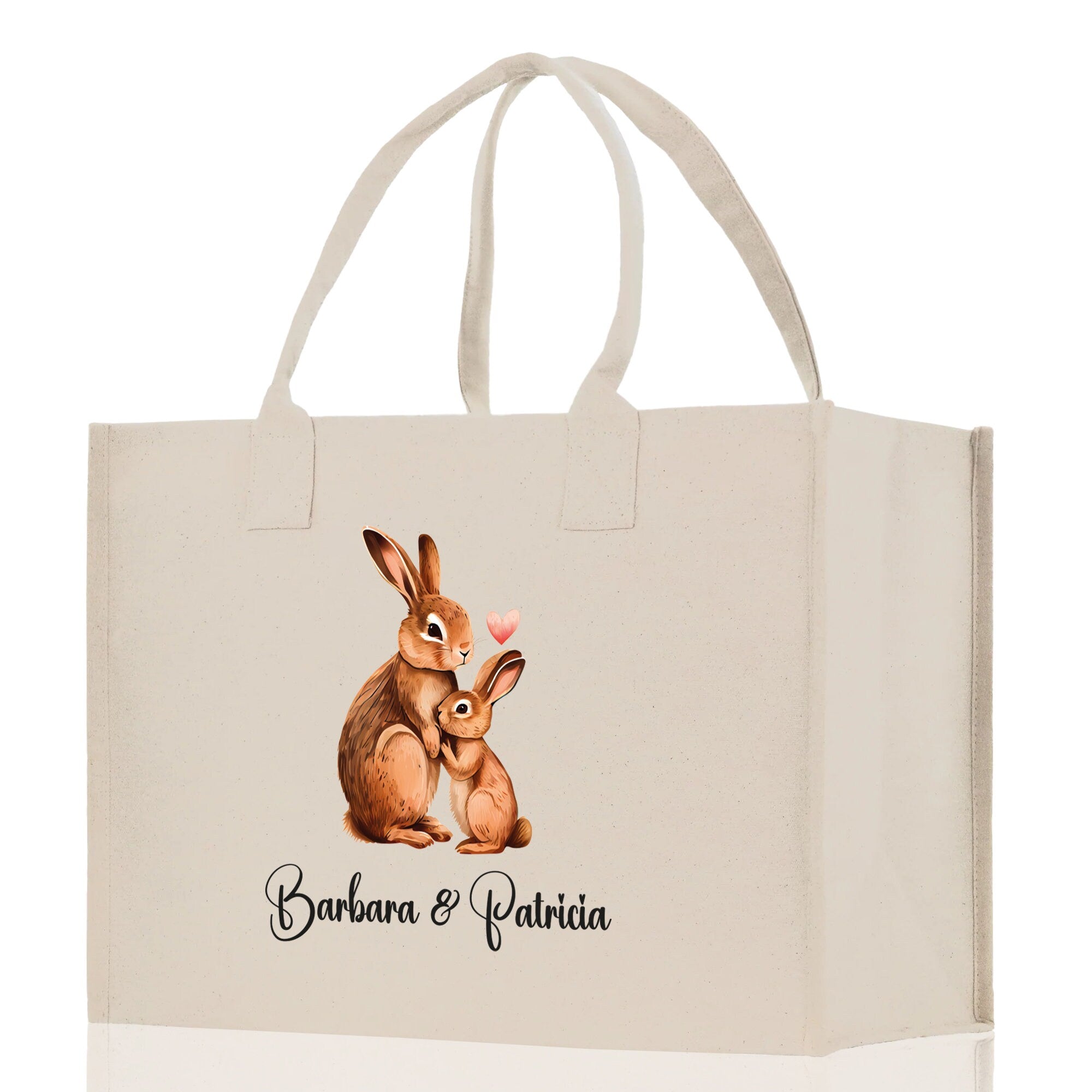 Rabbit Mom And Baby Name Custom Cotton Canvas Tote Bag Custom Pet Lover Gift Pet Portrait Bag Personalized Pet Owner Gift Tote Bag - Aaria Tees Aaria Tees