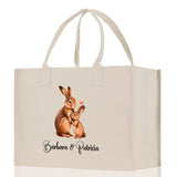 Rabbit Mom And Baby Name Custom Cotton Canvas Tote Bag Custom Pet Lover Gift Pet Portrait Bag Personalized Pet Owner Gift Tote Bag - Aaria Tees Aaria Tees
