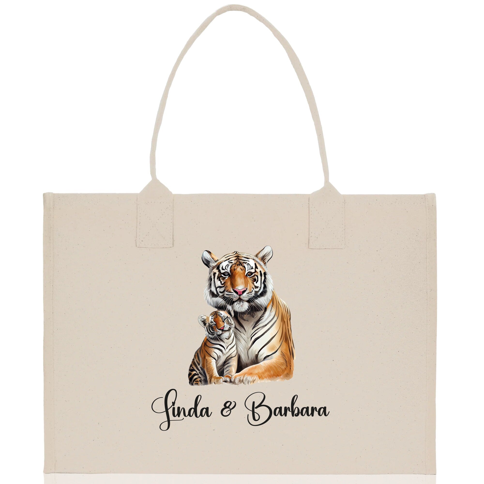 Tiger Mom And Baby Name Custom Cotton Canvas Tote Bag Custom Pet Lover Gift Pet Portrait Bag Personalized Pet Owner Gift Tote Bag - Aaria Tees Aaria Tees