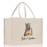 Tiger Mom And Baby Name Custom Cotton Canvas Tote Bag Custom Pet Lover Gift Pet Portrait Bag Personalized Pet Owner Gift Tote Bag - Aaria Tees Aaria Tees