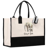 Elephant Mom And Baby Name Custom Cotton Canvas Tote Bag Custom Pet Lover Gift Pet Portrait Bag Personalized Pet Owner Gift Tote Bag - Aaria Tees Aaria Tees