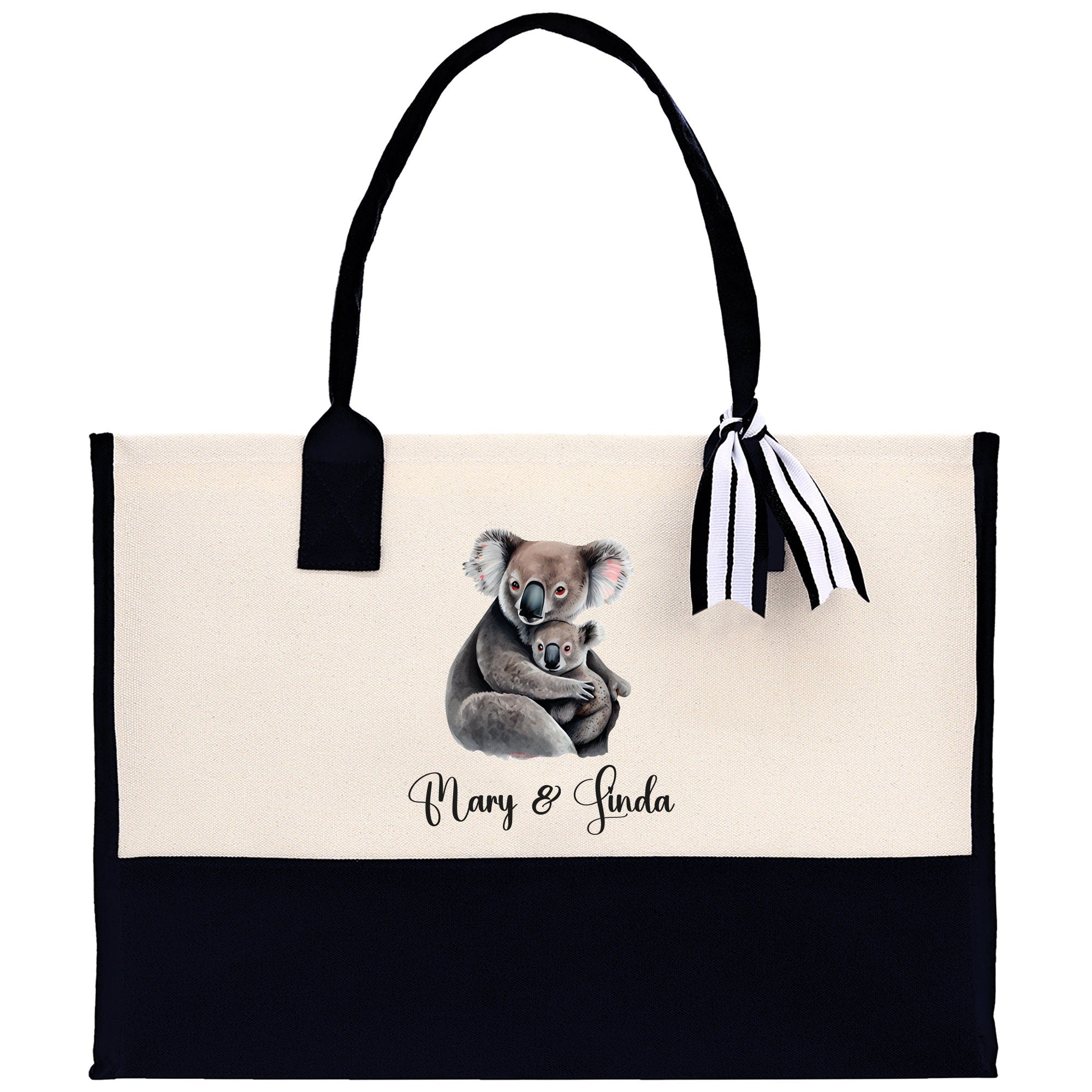 Koala Mom And Baby Name Custom Cotton Canvas Tote Bag Custom Pet Lover Gift Pet Portrait Bag Personalized Pet Owner Gift Tote Bag - Aaria Tees Aaria Tees