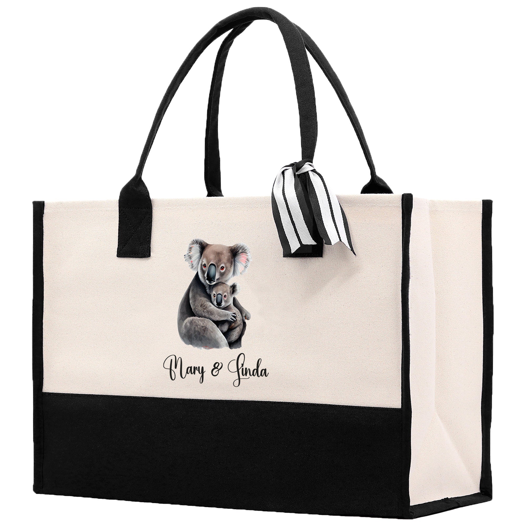 Koala Mom And Baby Name Custom Cotton Canvas Tote Bag Custom Pet Lover Gift Pet Portrait Bag Personalized Pet Owner Gift Tote Bag - Aaria Tees Aaria Tees
