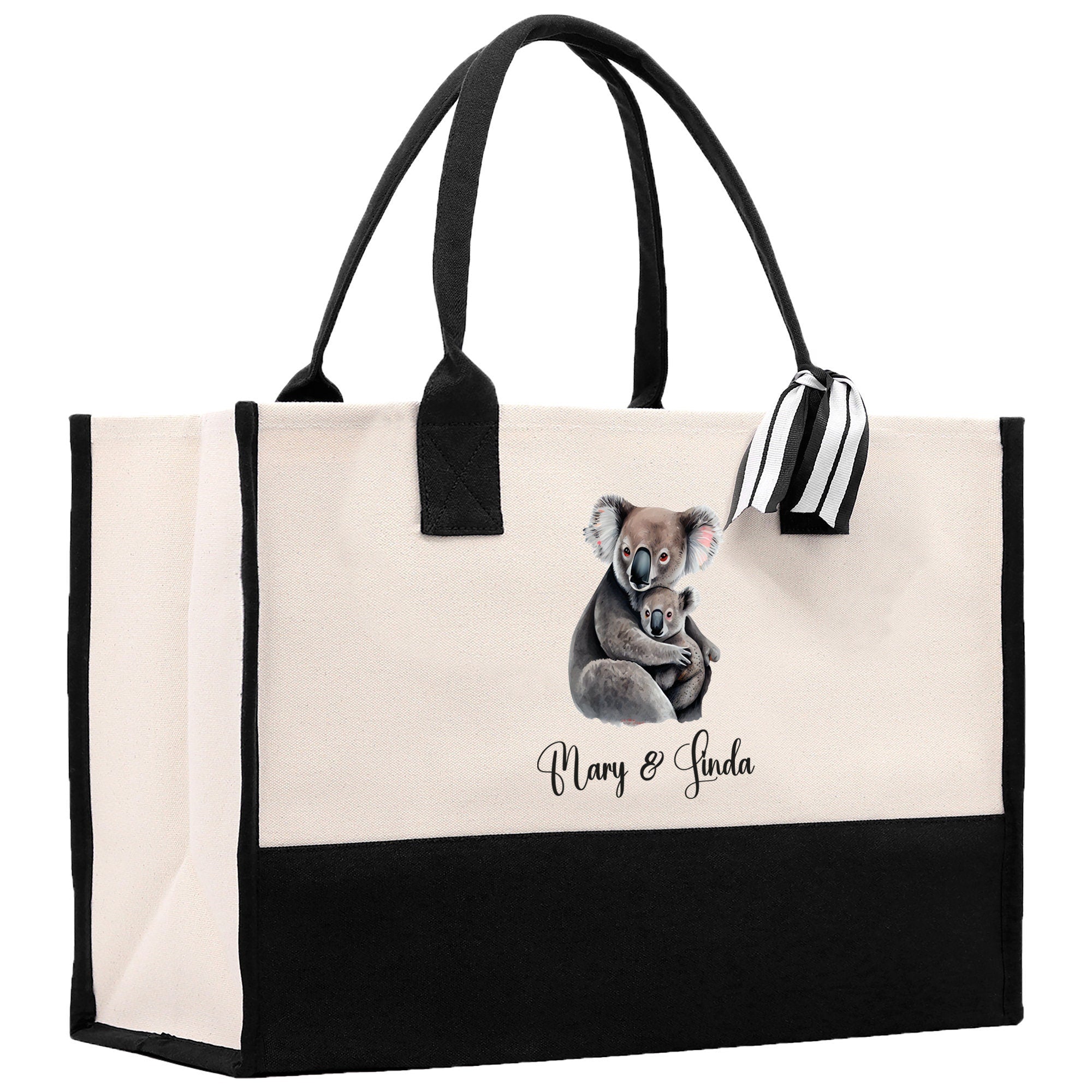 Koala Mom And Baby Name Custom Cotton Canvas Tote Bag Custom Pet Lover Gift Pet Portrait Bag Personalized Pet Owner Gift Tote Bag - Aaria Tees Aaria Tees