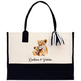 Lion Mom And Baby Name Custom Cotton Canvas Tote Bag Custom Pet Lover Gift Pet Portrait Bag Personalized Pet Owner Gift Tote Bag - Aaria Tees Aaria Tees