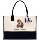 Monkey Mom And Baby Name Custom Cotton Canvas Tote Bag Custom Pet Lover Gift Pet Portrait Bag Personalized Pet Owner Gift Tote Bag - Aaria Tees Aaria Tees