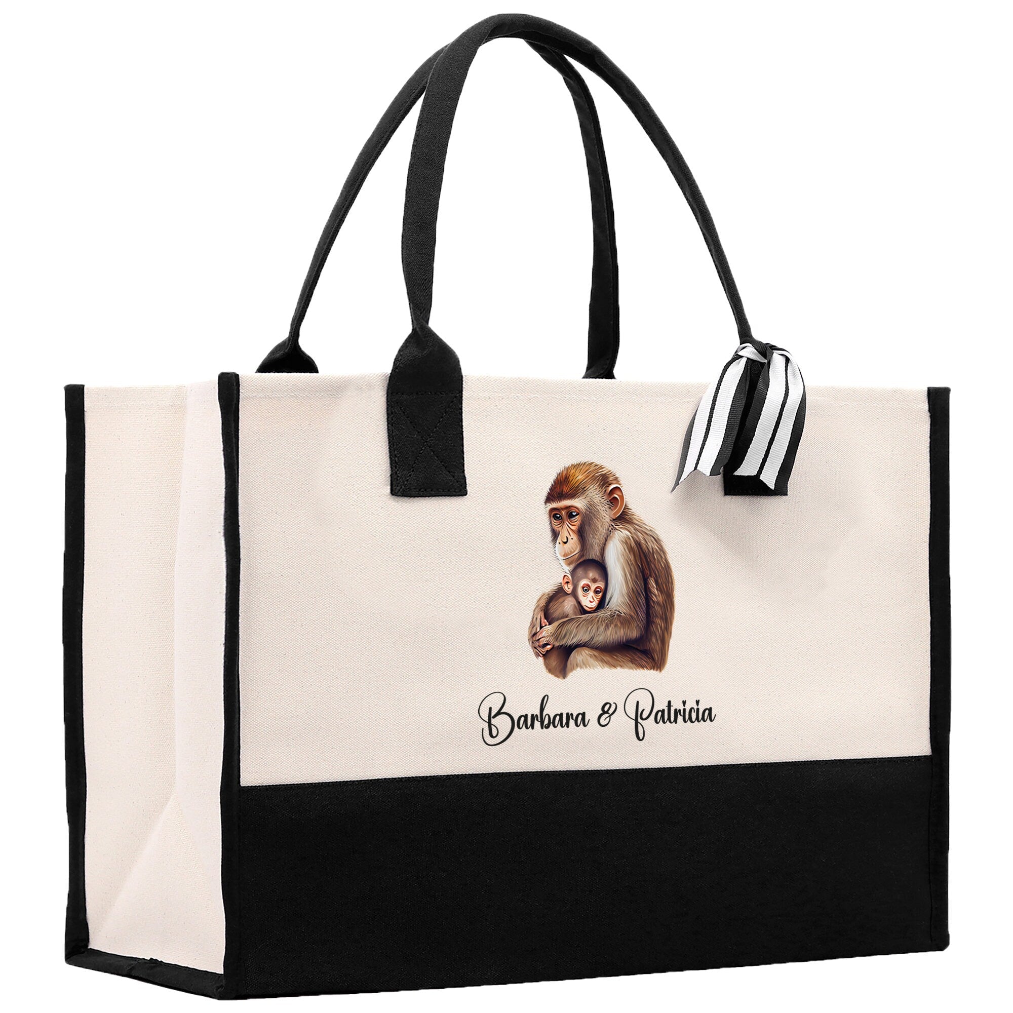 Monkey Mom And Baby Name Custom Cotton Canvas Tote Bag Custom Pet Lover Gift Pet Portrait Bag Personalized Pet Owner Gift Tote Bag - Aaria Tees Aaria Tees