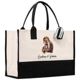 Monkey Mom And Baby Name Custom Cotton Canvas Tote Bag Custom Pet Lover Gift Pet Portrait Bag Personalized Pet Owner Gift Tote Bag - Aaria Tees Aaria Tees
