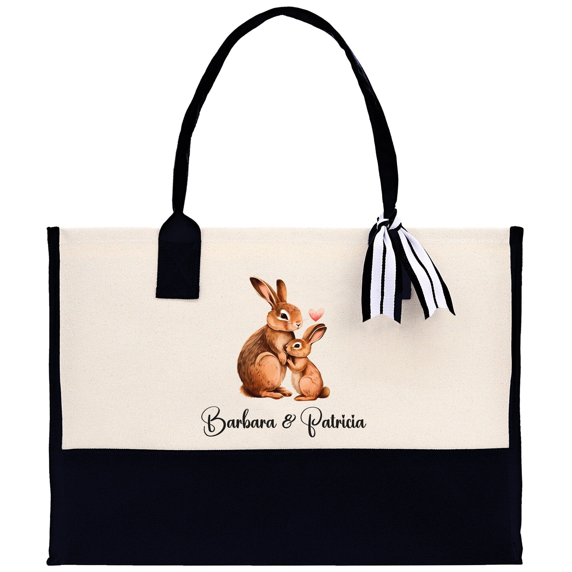 Rabbit Mom And Baby Name Custom Cotton Canvas Tote Bag Custom Pet Lover Gift Pet Portrait Bag Personalized Pet Owner Gift Tote Bag - Aaria Tees Aaria Tees