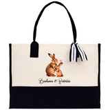 Rabbit Mom And Baby Name Custom Cotton Canvas Tote Bag Custom Pet Lover Gift Pet Portrait Bag Personalized Pet Owner Gift Tote Bag - Aaria Tees Aaria Tees