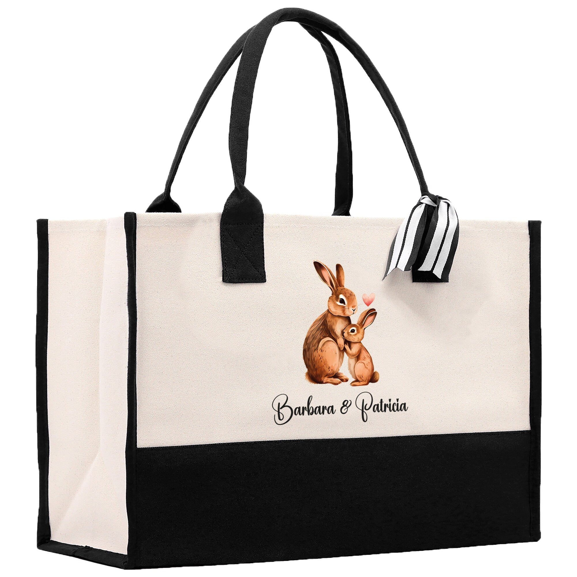 Rabbit Mom And Baby Name Custom Cotton Canvas Tote Bag Custom Pet Lover Gift Pet Portrait Bag Personalized Pet Owner Gift Tote Bag - Aaria Tees Aaria Tees