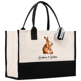 Rabbit Mom And Baby Name Custom Cotton Canvas Tote Bag Custom Pet Lover Gift Pet Portrait Bag Personalized Pet Owner Gift Tote Bag - Aaria Tees Aaria Tees