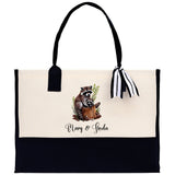 Raccoon Mom And Baby Name Custom Cotton Canvas Tote Bag Custom Pet Lover Gift Pet Portrait Bag Personalized Pet Owner Gift Tote Bag - Aaria Tees Aaria Tees